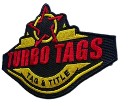 Turbo Tags Tag & Title Services Business Logo Embroidered Patch (4.5" W x 3.1" H)-Right Side