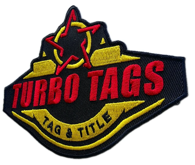 Turbo Tags Tag & Title Services Business Logo Embroidered Patch (4.5" W x 3.1" H)-Right Side