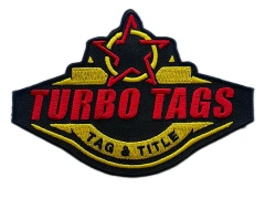 Turbo Tags Tag & Title Services Business Logo Embroidered Patch (4.5" W x 3.1" H)-Front Side