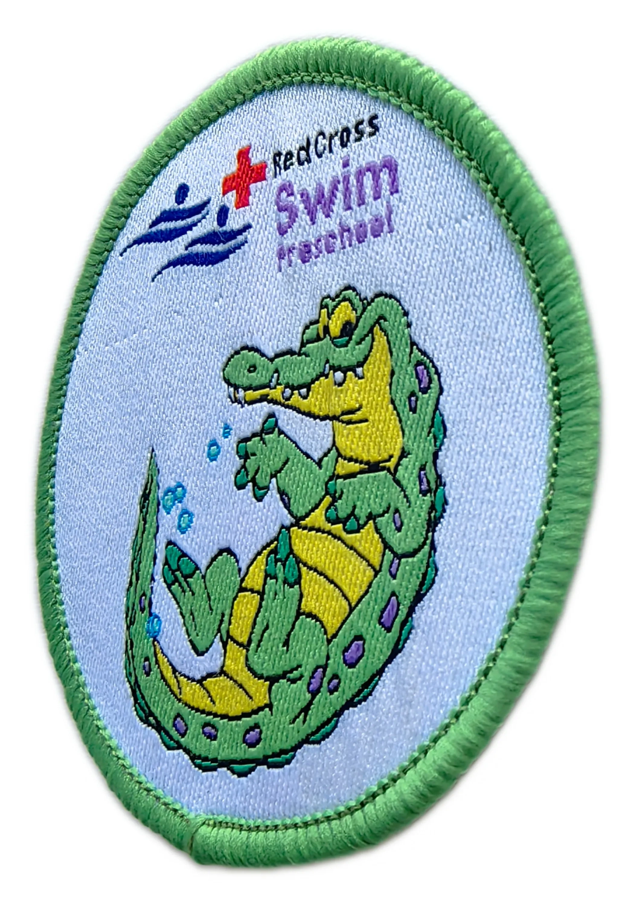 Red Cross Swim Preschool Woven Patch (2.5" x 2.5" | Merrow Border, Iron - on Back)-Right Side