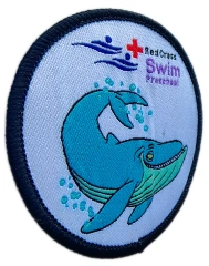 Official Red Cross Swim Preschool "Whale" Level Woven Patch (2.5" W x 2.5" H)-Left Side