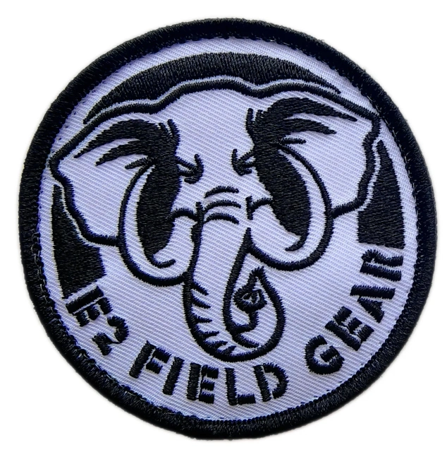 E2 Field Gear Elephant Logo Embroidered Morale Patch (3.15" x 3.15", Hook Velcro)-Front Side