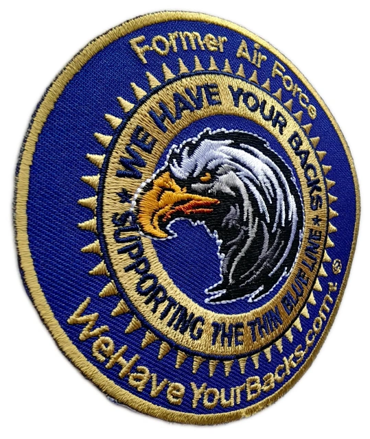 "We Have Your Backs" Former Air Force Supporting Thin Blue Line Patch (3.4" x 3.4")-Left Side