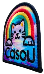 "Cazon" Backwards Text Rainbow Cat Printed & Embroidered Patch (2.4" x 2.55", Iron-On)-Right Side