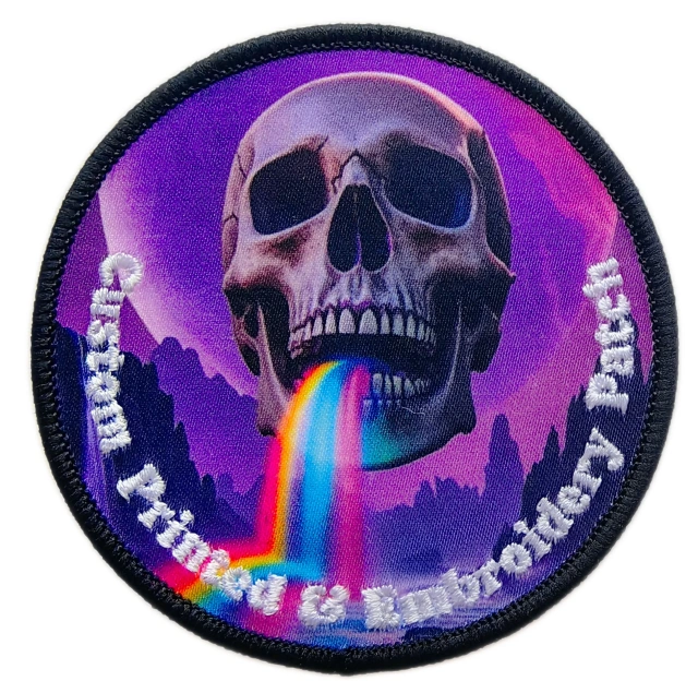 Custom Printed & Embroidered Skull & Rainbow Boke Sample Patch (3.1" x 3.1")-Front Side