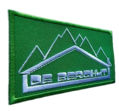 Embroidered Patch - "De Berghut" Mountain & Hut Design (3.95"W × 2.1"H)-Left Side