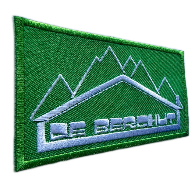Embroidered Patch - "De Berghut" Mountain & Hut Design (3.95"W × 2.1"H)-Left Side