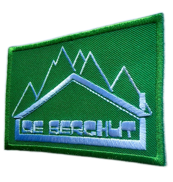 Embroidered Patch - "De Berghut" Mountain & Hut Design (3.95"W × 2.1"H)-Right Side