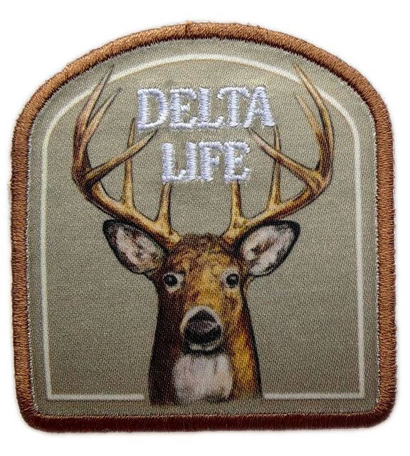 Delta "Delta Life" Whitetail Deer Hunting Patch (2.35" x 2.5", Iron-On)-Front Side