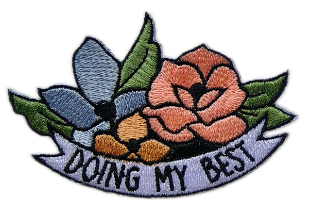 "Doing My Best" Floral Motivational Embroidered Patch (3" x 1.9", Iron-On)-Front Side