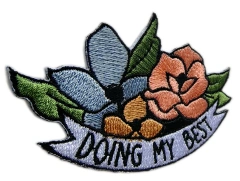 "Doing My Best" Floral Motivational Embroidered Patch (3" x 1.9", Iron-On)-Left Side