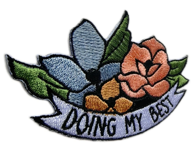 "Doing My Best" Floral Motivational Embroidered Patch (3" x 1.9", Iron-On)-Left Side