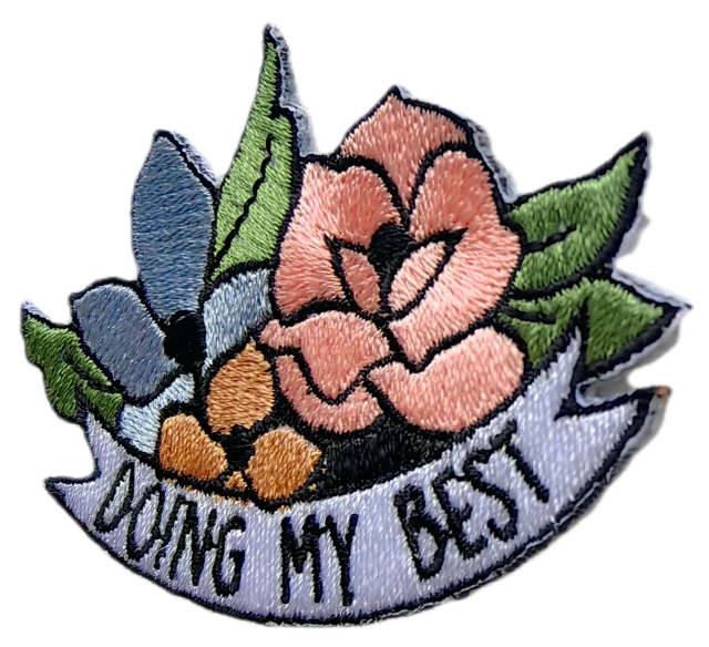 "Doing My Best" Floral Motivational Embroidered Patch (3" x 1.9", Iron-On)-Right Side