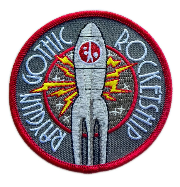 Gothic Rocketship Embroidered Patch (3"W × 3"H)-Front Side