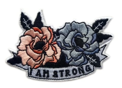 "I Am Strong" Motivational Embroidered Rose Patch (3" x 2", Iron-On)-Left Side