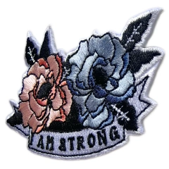 "I Am Strong" Motivational Embroidered Rose Patch (3" x 2", Iron-On)-Right Side