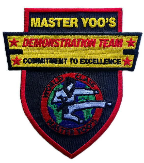Master Yoo’s Demonstration Team “Commitment to Excellence” Embroidered Patch (4.5"W × 4.75"H)-Front Side