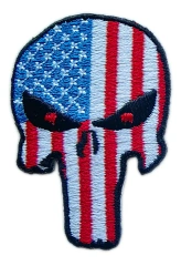 Punisher Skull Embroidered Patch with American Flag Design-Front Side