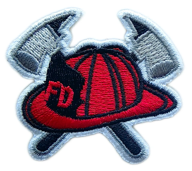 Embroidered Firefighter - Themed Patch (FD Logo, Crossed Axes & Helmet, Full Embroidery)-Front Side