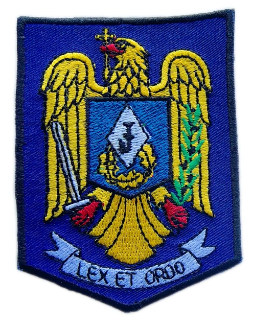 Embroidered Patch - Eagle & Shield Design with "LEX ET ORDO" (Size: 2.7"W × 3.5"H)-Front Side
