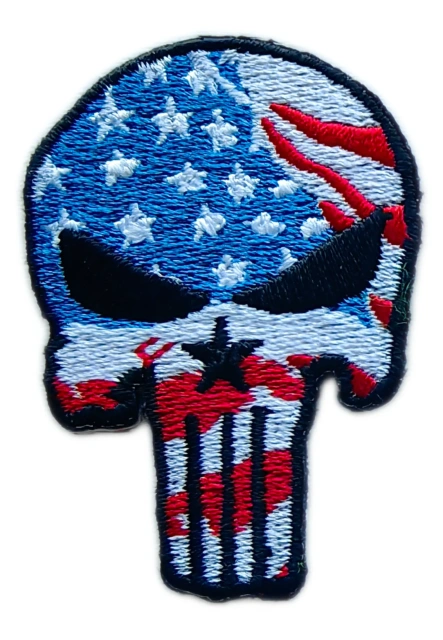 Embroidered Punisher Skull Patch (USA Flag Design)-Front Side