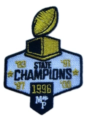 Embroidered Iron - on Patch for State Champions (1996) with Metallic Gold Thread-Front Side