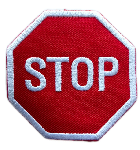 Embroidered Stop Sign Patch (3"W × 3"H)-Front Side