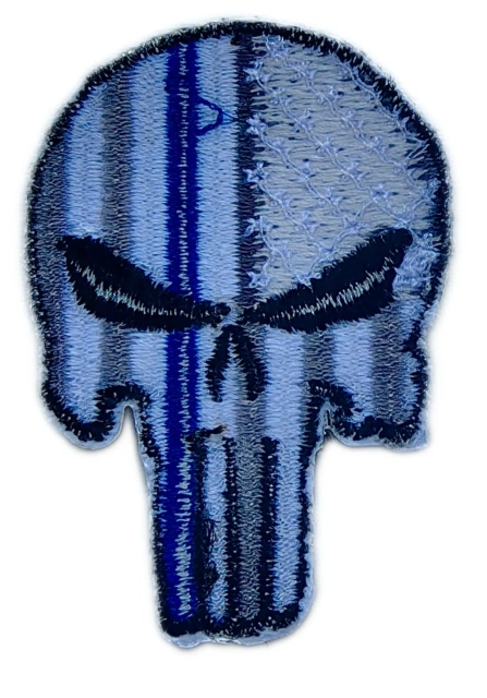 Punisher Skull Embroidered Patch with Thin Blue Line & US Flag Design-Back Side