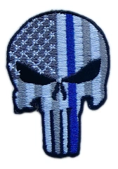Punisher Skull Embroidered Patch with Thin Blue Line & US Flag Design-Front Side