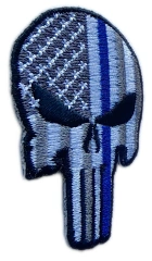 Punisher Skull Embroidered Patch with Thin Blue Line & US Flag Design-Left Side