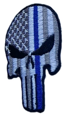 Punisher Skull Embroidered Patch with Thin Blue Line & US Flag Design-Right Side