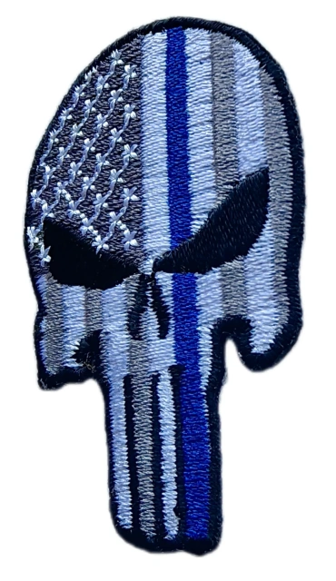 Punisher Skull Embroidered Patch with Thin Blue Line & US Flag Design-Right Side