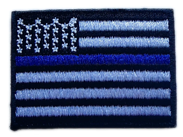 Thin Blue Line Flag Embroidered Patch – American Flag Design with Star Pattern-Front Side