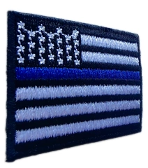 Thin Blue Line Flag Embroidered Patch – American Flag Design with Star Pattern-Left Side