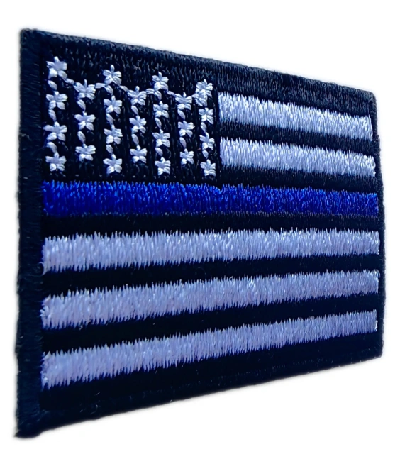 Thin Blue Line Flag Embroidered Patch – American Flag Design with Star Pattern-Left Side