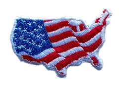 Embroidered USA Map Flag Patch (Stars and Stripes Design, 1.9"W × 1.55"H)-Front Side