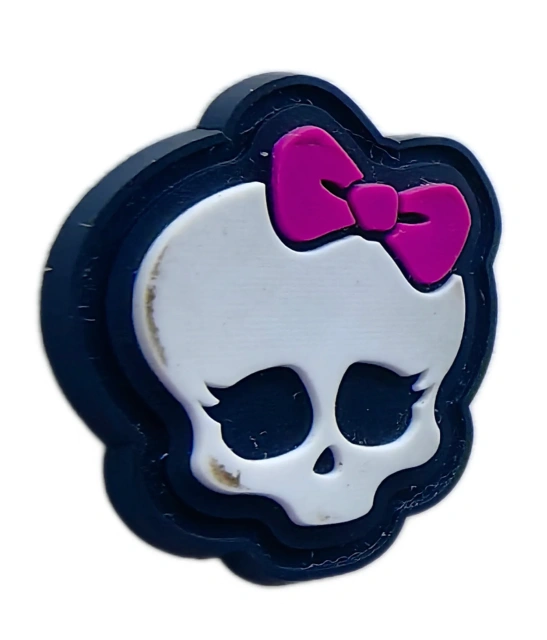 Kawaii Skull with Pink Bow PVC Patch – Cute Gothic Badge for Hats & Bags-Left Side
