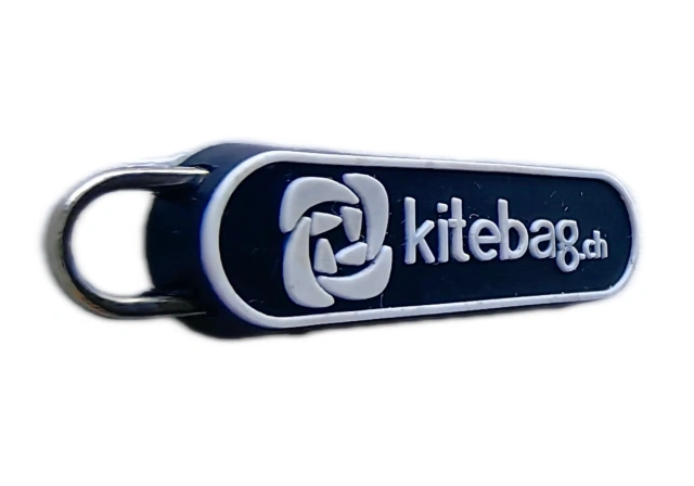 Custom PVC Zip Puller – kitesbag.ch Logo Zipper Tab for Bags & Luggage-Left Side