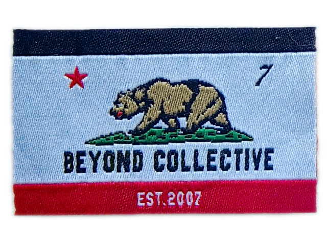 Custom Woven Label – California Bear Flag Design for "Beyond Collective" (1.85"x1.15")