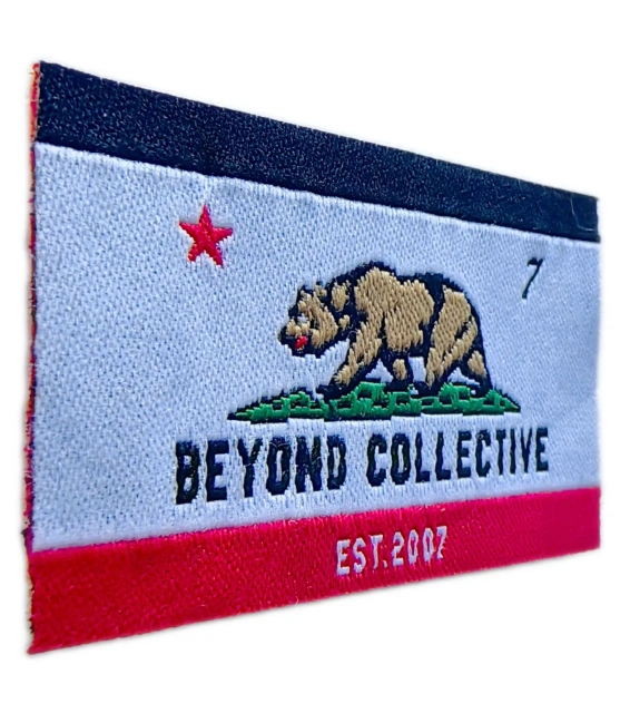 Custom Woven Label – California Bear Flag Design for "Beyond Collective" (1.85"x1.15")