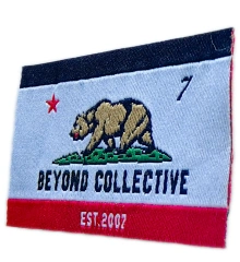 Custom Woven Label – California Bear Flag Design for "Beyond Collective" (1.85"x1.15")