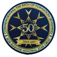 50th Anniversary Formation Skydiving Woven Patch – Bob Buquor Memorial Star Crest-Front Side