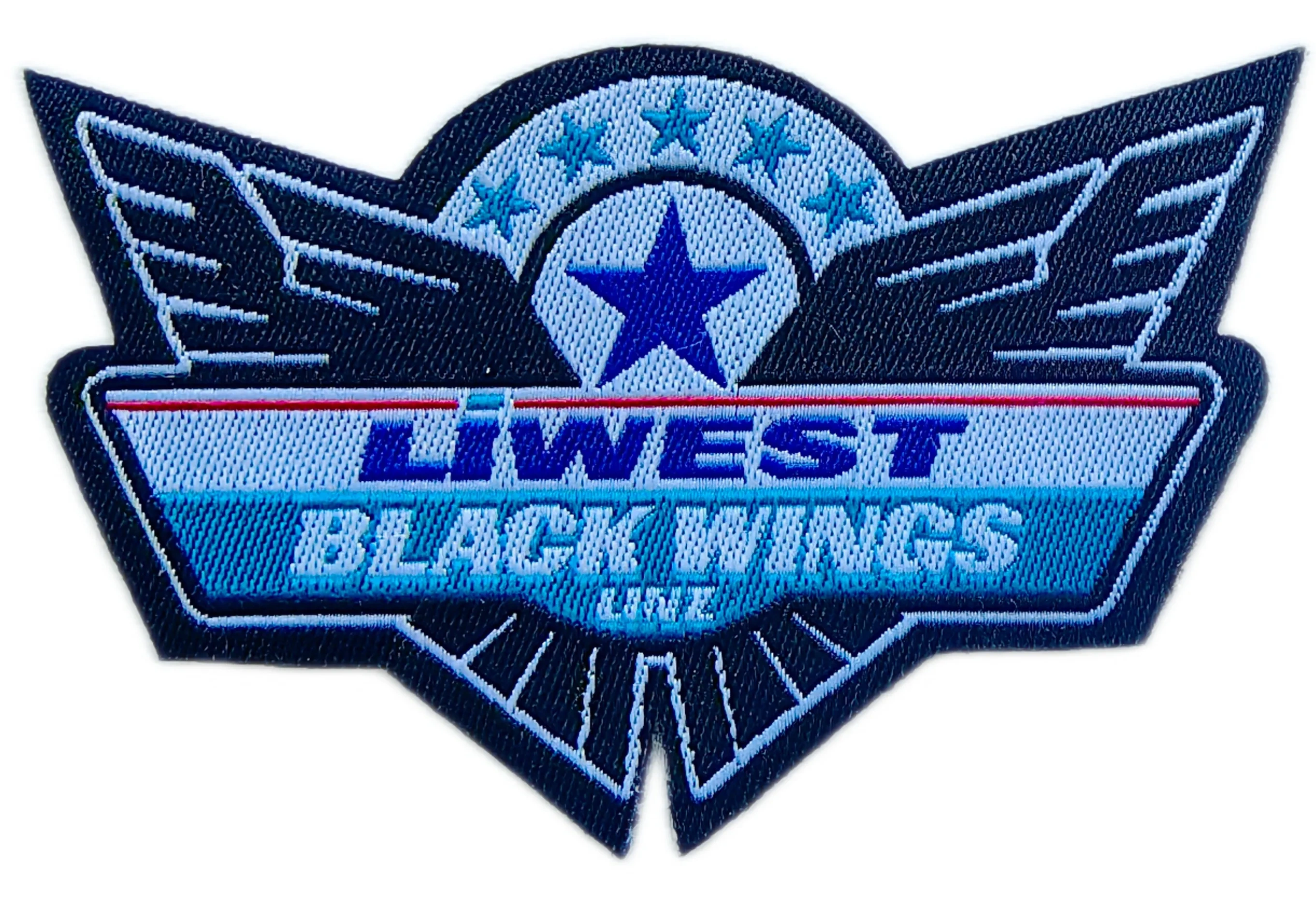Liwest Black Wings Woven Patch (3.1"W × 1.7"H)-Front Side