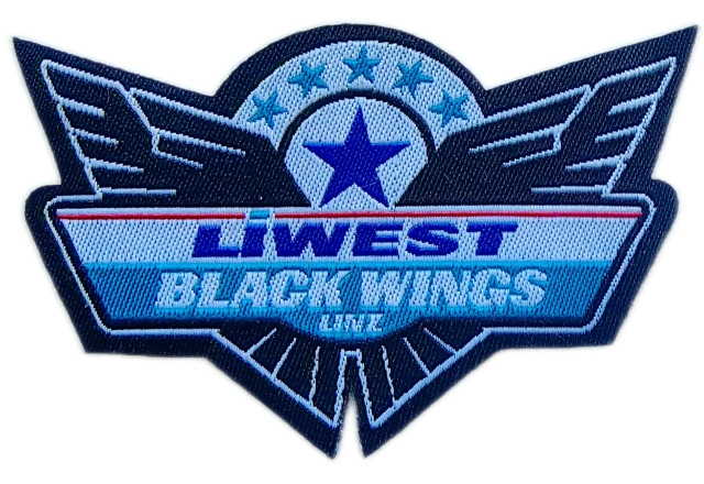 Liwest Black Wings Woven Patch (3.1"W × 1.7"H)-Front Side