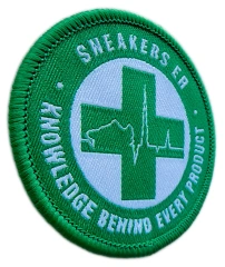 Sneakers Knowledge 2"W x 2"H Circular Woven Patch-Left Side