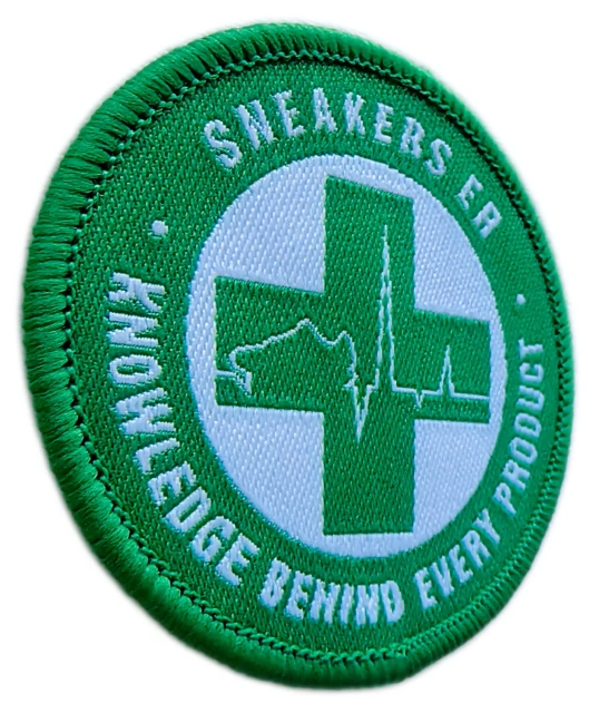 Sneakers Knowledge 2"W x 2"H Circular Woven Patch-Left Side