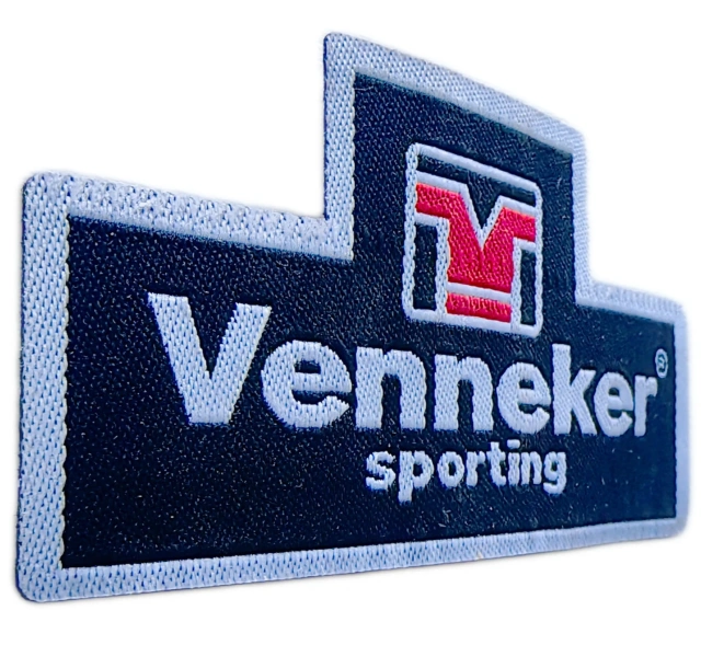 Venneker Sporting Woven Patch (2.9"W × 1.6"H) - Cut Edge with Adhesive Backing-Left Side