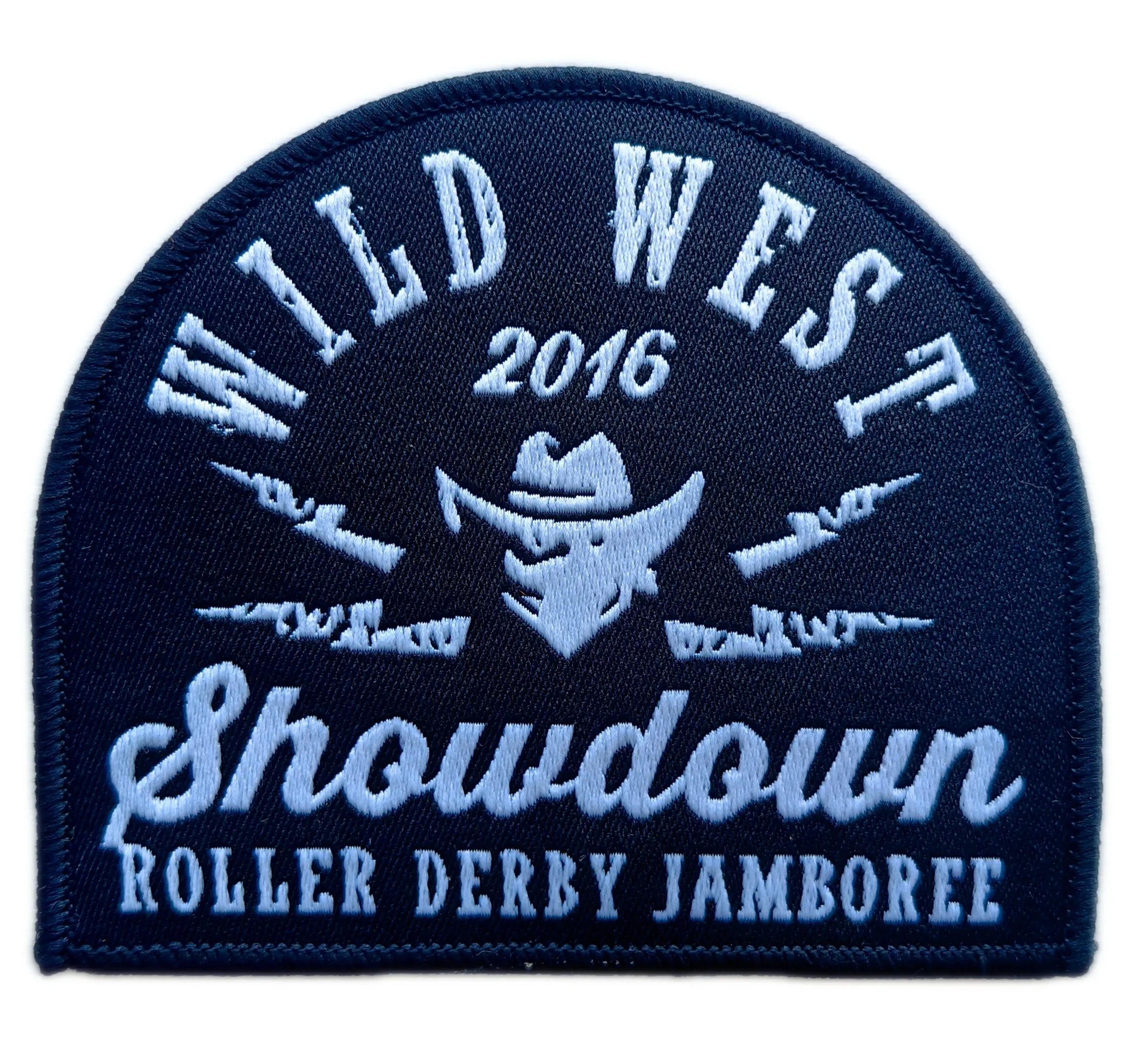 Wild West Showdown 3.4"W x 3"H Roller Derby Jamboree Woven Patch-Front Side