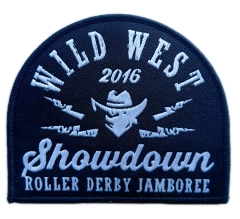 Wild West Showdown 3.4"W x 3"H Roller Derby Jamboree Woven Patch-Front Side