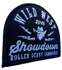 Wild West Showdown 3.4"W x 3"H Roller Derby Jamboree Woven Patch-Left Side
